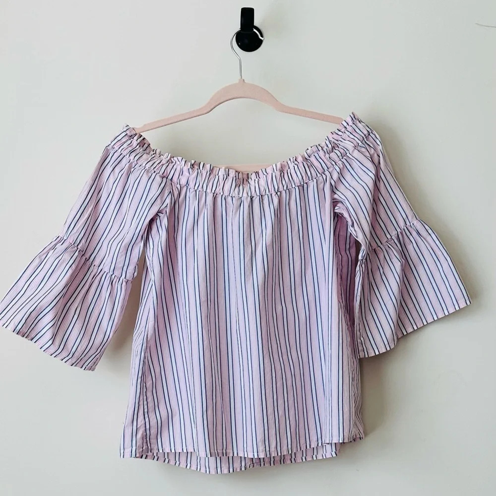 Abercrombie & Fitch Pink Striped Off-Shoulder Blouse